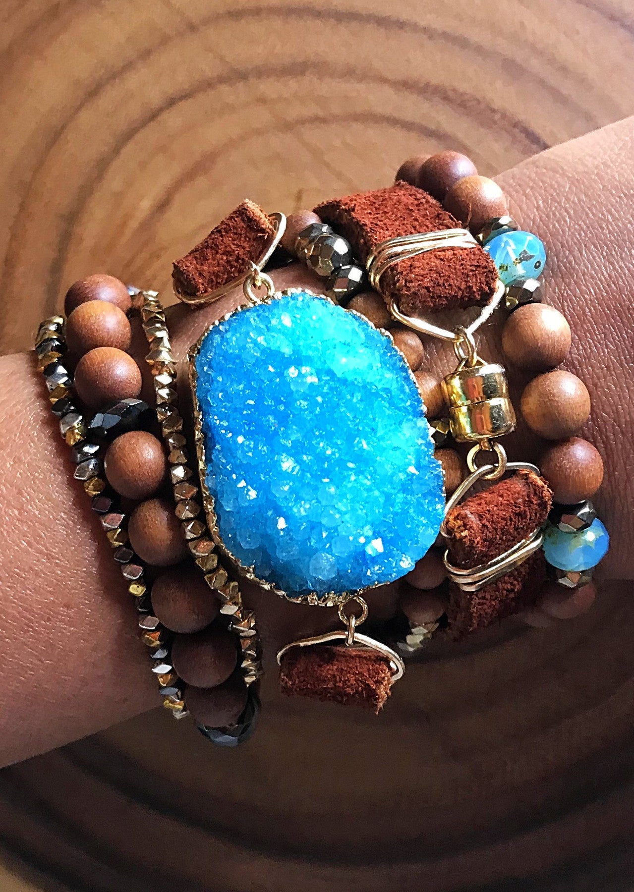 Druzy N' Leather Wrap Bracelet/Choker