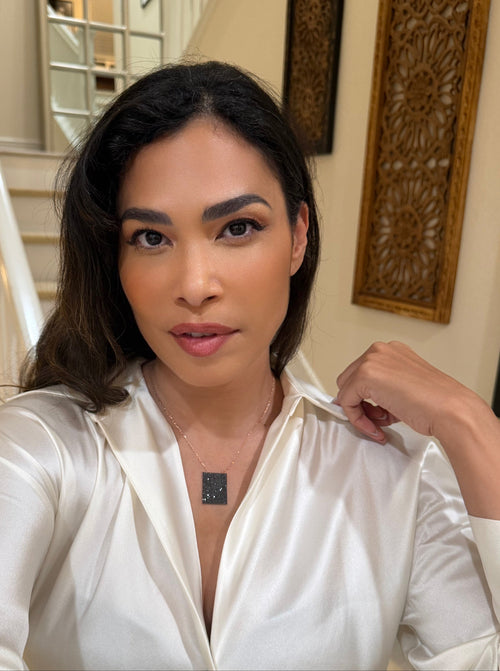 Geo Simmer Panel Necklace (Rose Gold w/ Black Crystals)