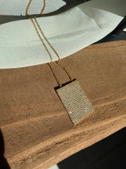 Geo Simmer Panel Necklace (Yellow Gold w/ White Crystals)