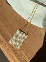 Geo Simmer Panel Necklace (Yellow Gold w/ White Crystals)