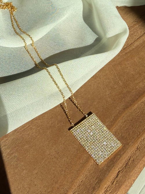 Geo Simmer Panel Necklace (Yellow Gold w/ White Crystals)