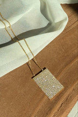 Geo Simmer Panel Necklace (Yellow Gold w/ White Crystals)