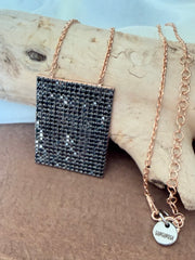 Geo Simmer Panel Necklace (Rose Gold w/ Black Crystals)