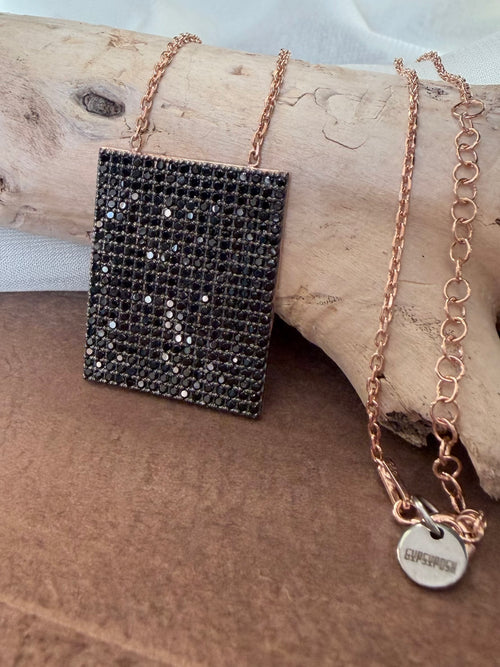 Geo Simmer Panel Necklace (Rose Gold w/ Black Crystals)