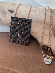 Geo Simmer Panel Necklace (Rose Gold w/ Black Crystals)
