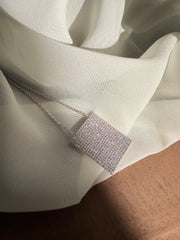 Geo Simmer Panel Necklace (White Gold w/ White Crystals)