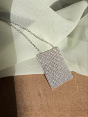 Geo Simmer Panel Necklace (White Gold w/ White Crystals)