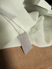 Geo Simmer Panel Necklace (White Gold w/ White Crystals)