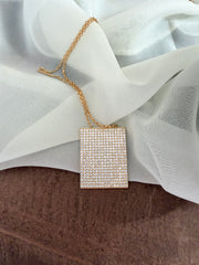 Geo Simmer Panel Necklace (Yellow Gold w/ White Crystals)