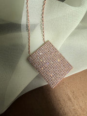 Geo Simmer Panel Necklace (Rose Gold w/ White Crystals)