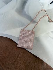 Geo Simmer Panel Necklace (Rose Gold w/ White Crystals)