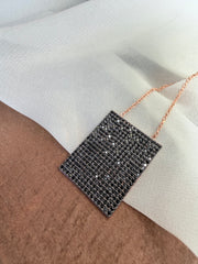 Geo Simmer Panel Necklace (Rose Gold w/ White Crystals)