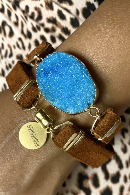 Druzy N' Leather Wrap Bracelet/Choker