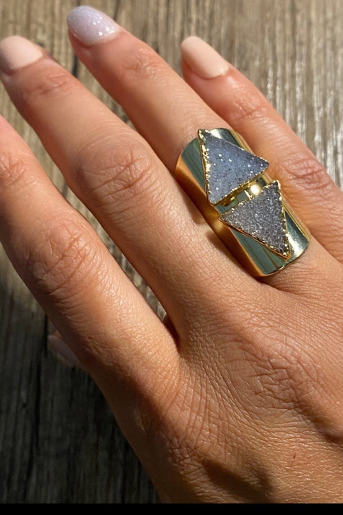 Double Delta Druzy Cuff Ring